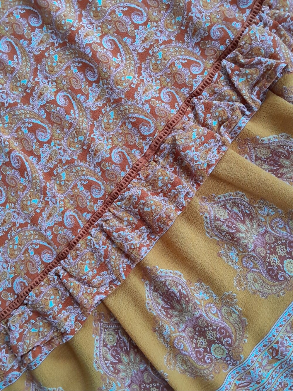 Cynthia Rowley Boho Paislay Maxi Skirt Orange Tassel Tie - Picture 15 of 15
